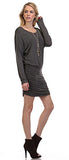Fashion Secrets Women Long Sleeve Shirring Detail Rayon Dress