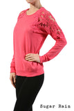 Fashion Secrets Women Crew French Terry Top W Crochet Trim