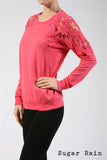 Fashion Secrets Women Crew French Terry Top W Crochet Trim