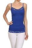 Junior`s Basic Spaghetti Strap Camisole Tank Top Stretch Bust Hem Lace Seamless