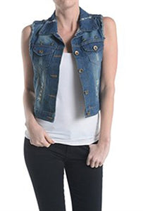 Sleeveless Washed Destroyed Denim Short Casual Vest Casual Jacket