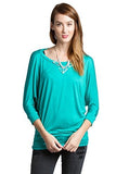 Women's 3/4 Dolman Sleeve Top Batwing Boatneck Blouse T Shirt - Fashion Secrets