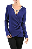 Long Sleeve Surplice Draped Top W/neckline Trim blouse for women