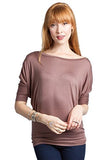 Women's 3/4 Dolman Sleeve Top Batwing Boatneck Blouse T Shirt - Fashion Secrets