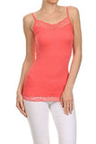 Junior`s Basic Spaghetti Strap Camisole Tank Top Stretch Bust Hem Lace Seamless