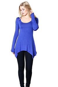 Fashion Secrets Women`s Shark Bite Hem, Scoop Round Neck Long Sleeve Top T Shirt