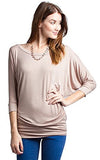 Women's 3/4 Dolman Sleeve Top Batwing Boatneck Blouse T Shirt - Fashion Secrets