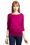 Women's 3/4 Dolman Sleeve Top Batwing Boatneck Blouse T Shirt - Fashion Secrets