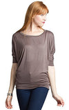 Women's 3/4 Dolman Sleeve Top Batwing Boatneck Blouse T Shirt - Fashion Secrets