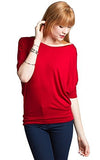 Women's 3/4 Dolman Sleeve Top Batwing Boatneck Blouse T Shirt - Fashion Secrets