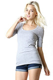 Fashion Secrets 3/4 Juniors Elbow Sleeve Scoop Neck Cotton T- Shirts Basics Top