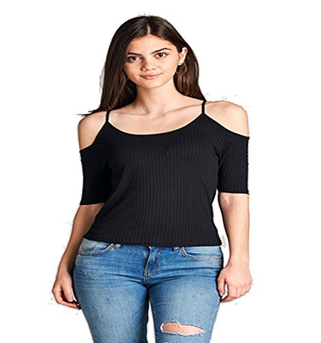 spaghetti straps open shoulder cold crop top shirt