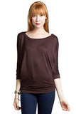 Women's 3/4 Dolman Sleeve Top Batwing Boatneck Blouse T Shirt - Fashion Secrets