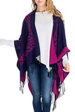Fashion Secrets Women`s Two Tone Floral - Tiger - Leopard Printed Reversible Draped Cape Wool - Cashmere Felt Poncho Shawl Cardigan Sweater
