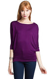 Women's 3/4 Dolman Sleeve Top Batwing Boatneck Blouse T Shirt - Fashion Secrets