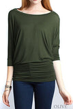 Women's 3/4 Dolman Sleeve Top Batwing Boatneck Blouse T Shirt - Fashion Secrets