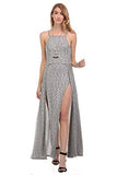 Fashion Secrets Striped Front Slit Long Spaghetti Straps Dress
