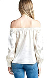 Fashion Secrets Women`s Off Shoulder Button Cuffed Satin Metallic Top Blouse