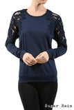 Fashion Secrets Women Crew French Terry Top W Crochet Trim