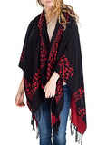 Fashion Secrets Women`s Two Tone Floral - Tiger - Leopard Printed Reversible Draped Cape Wool - Cashmere Felt Poncho Shawl Cardigan Sweater