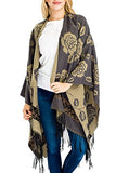 Fashion Secrets Women`s Two Tone Floral - Tiger - Leopard Printed Reversible Draped Cape Wool - Cashmere Felt Poncho Shawl Cardigan Sweater