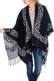 Fashion Secrets Women`s Two Tone Floral - Tiger - Leopard Printed Reversible Draped Cape Wool - Cashmere Felt Poncho Shawl Cardigan Sweater