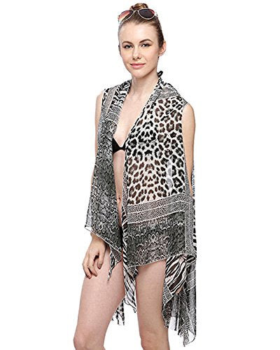 Fashion Secrets Women Animal Print Leopard Vest Beach Bikini Swimwear Cover Up