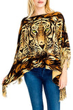 Fashion Secrets Tiger Print Sweater Poncho Cap With Fringes