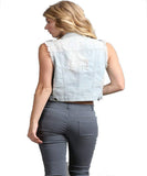 Fashion Secrets Women`s Light Blue Denim / Jeans Short Casual Vest Casual Jacket