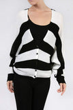 Fashion Secrets Knitted Striped Loose Sweater Cardigan