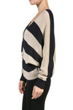Fashion Secrets Knitted Striped Loose Sweater Cardigan