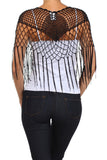 Fashion Secrets Women`s Crochet Knit Fringed Asymmetric Evening Dress`s Shrug Bolero Cape Poncho (Black)